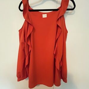 CHICO’s 2 Orange Cold Shoulder Long Sleeve Ruffle Front Top